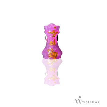 Przypinka perłowo - różowa Wieża ze złotymi elementami